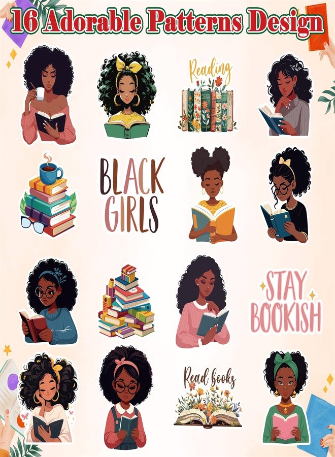 A1diee 1000Pcs Black Girls Bookish Stickers, Black Woman Stay Bookish Bookworm Read Books Decal Gifts for Kid Book Lover Girls Women Reward Party Favor Journal Water Bottle Laptop Decor Back to School - Image 3